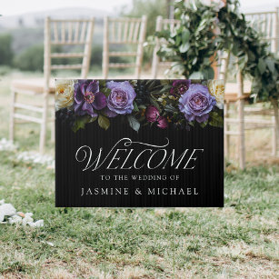 Moody Gothic Floral Wedding Welcome Garden Sign