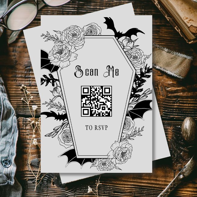 Moody Gothic Grey Wedding QR Code Website RSVP Card (Creator Uploaded)