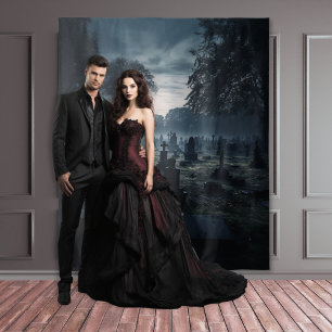 Moody Gothic Misty Moonlit Graveyard XLarge Tapestry