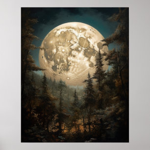 Moody Gothic Moon Art Print Poster