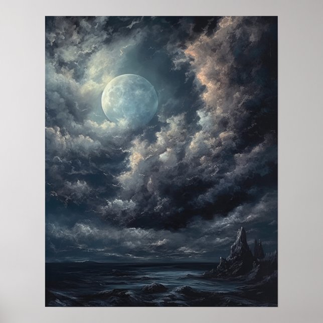 Moody Gothic Moon Art Print Poster (Front)