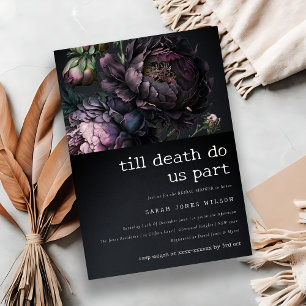 Moody Gothic Purple Black Peony Bridal Shower Invitation