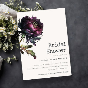 Moody Gothic Purple Black Peony Bridal Shower Invitation