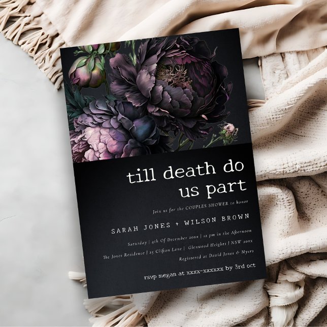 Moody Gothic Purple Black Peony Couples Shower Invitation (Creator Uploaded)