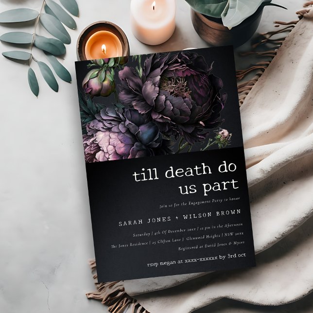 Moody Gothic Purple Black Peony Engagement Invitation (Creator Uploaded)