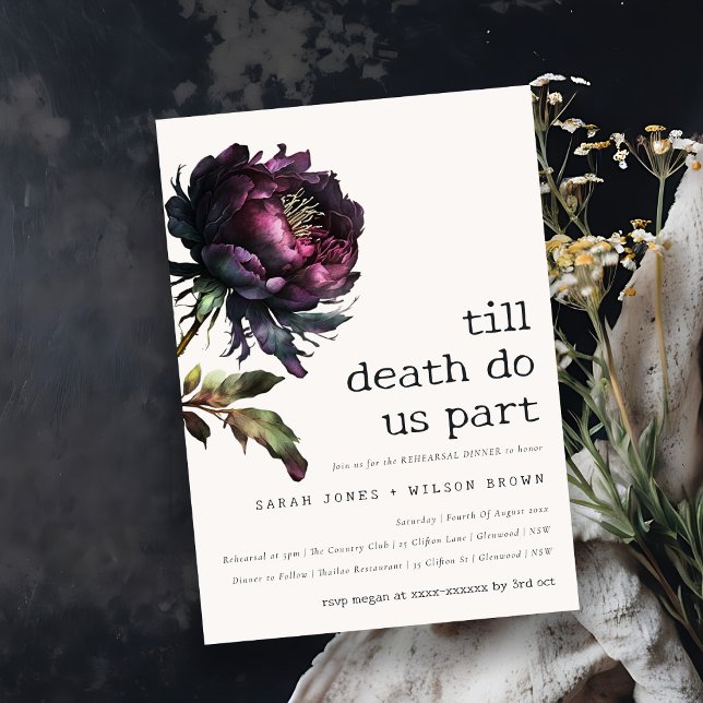 Moody Gothic Purple Black Peony Rehearsal Dinner  Invitation (Creator Uploaded)