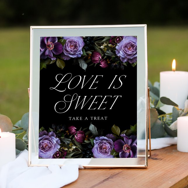 Moody Gothic Purple Floral Love is Sweet Sign (Creator Uploaded)