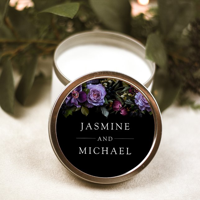Moody Gothic Purple Floral Wedding Classic Round Sticker (Creator Uploaded)