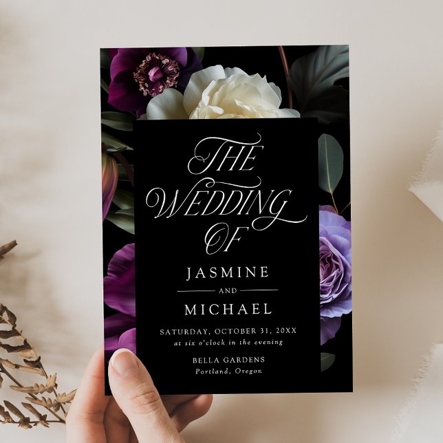 Moody Gothic Purple Floral Wedding Invitation (Creator Uploaded)
