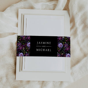 Moody Gothic Purple Floral Wedding Invitation Belly Band
