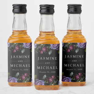 Moody Gothic Purple Floral Wedding Liquor Bottle Label