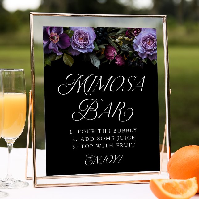 Moody Gothic Purple Floral Wedding Mimosa Bar Sign (Creator Uploaded)