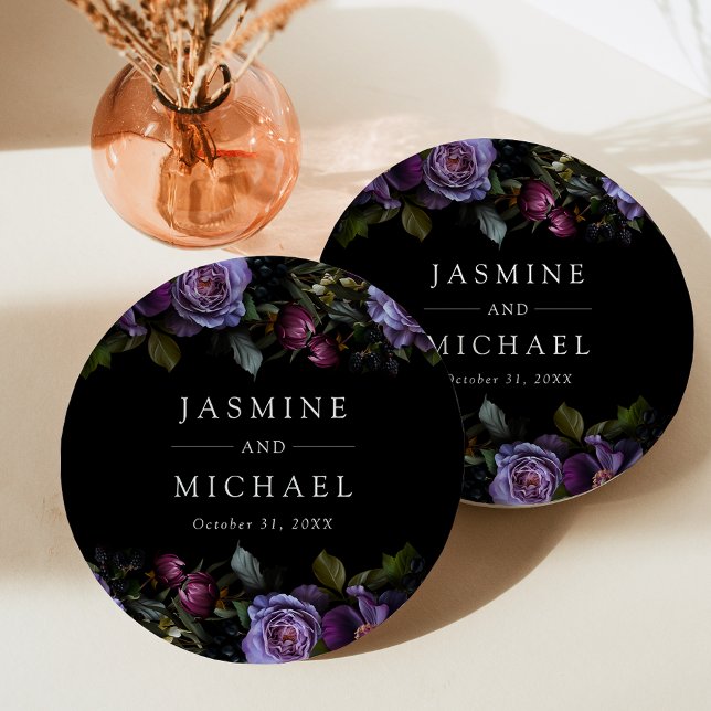 Moody Gothic Purple Floral Wedding Paper Plate (Creator Uploaded)