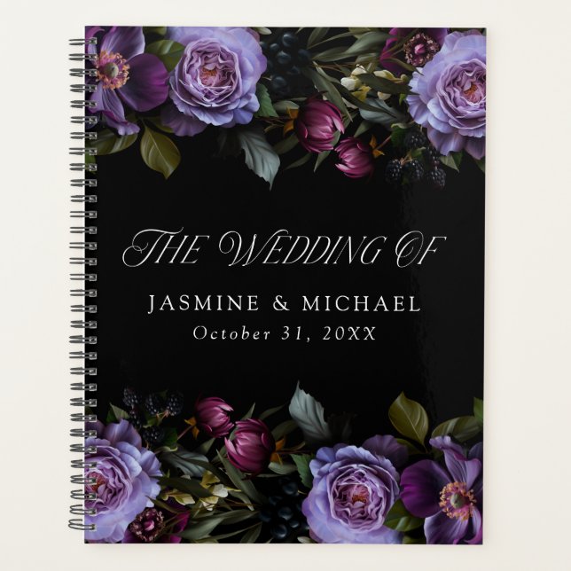 Moody Gothic Purple Floral Wedding Planner (Front)