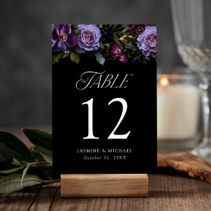 Moody Gothic Purple Floral Wedding Table Number