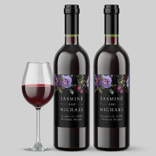 Moody Gothic Purple Floral Wedding Wine Label