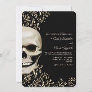 Moody Gothic Skull Floral Halloween metallic Invitation