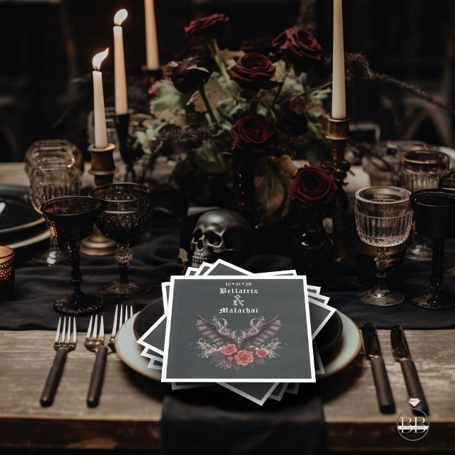 Moody Gothic Wedding Black Bat  Napkin (Creator Uploaded)