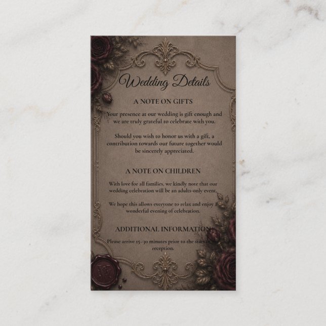 Moody Gothic Wedding Enclosure Card (Front)