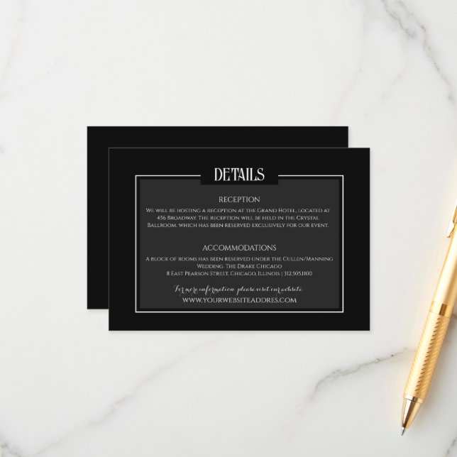 Moody Gothic Wedding Minimalist information  Enclosure Card (Front/Back In Situ)