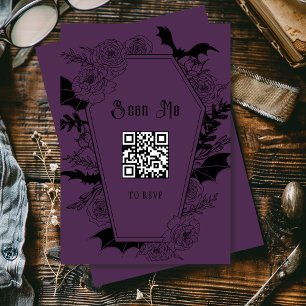 Moody Gothic Wedding QR Code Website Purple RSVP Card