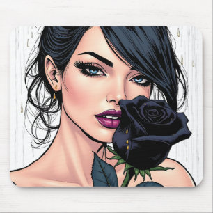Moody Gothic Woman with Rose  Dark Aesthetic Mouse Pad