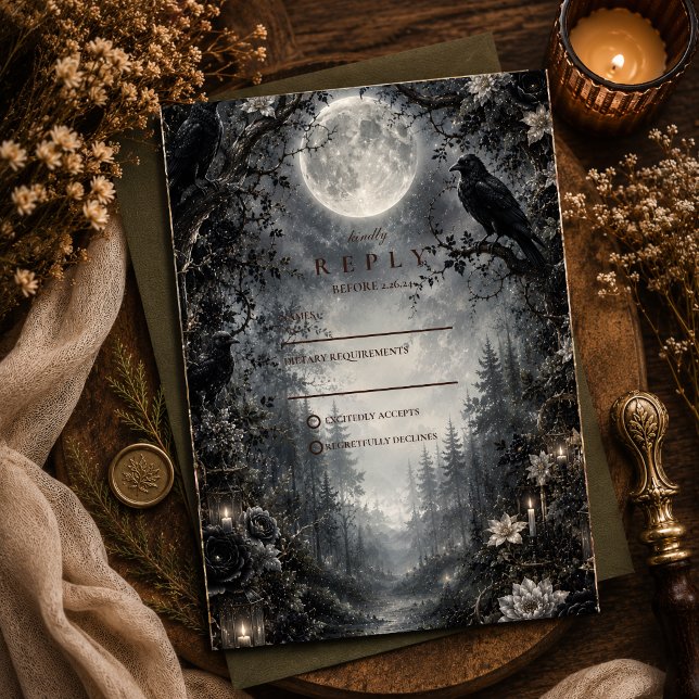 Moody Gothic Woodland Wedding RSVP Card (Creator Uploaded)