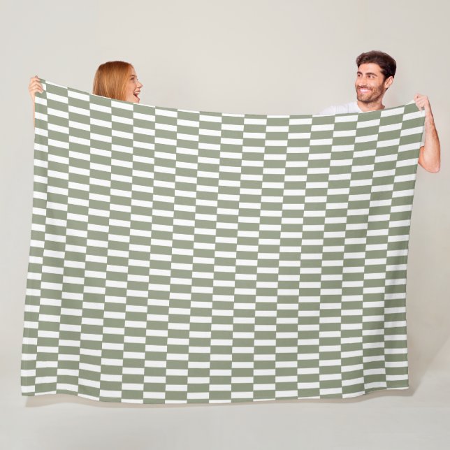 Moody Green Geometric Chequerboard Pattern Fleece Blanket (In Situ)