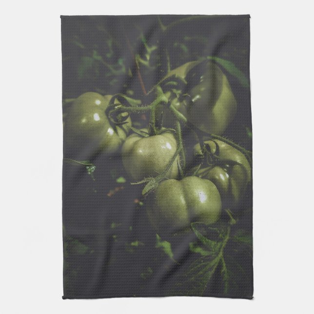 Moody Green Tomatoes Rustic Farm To Table Tea Towel (Vertical)