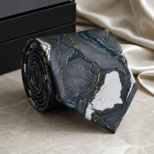 Moody Grey Agate Geode Slice with Gold Accents Tie