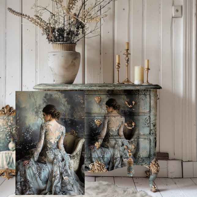 Moody Greys Ethereal Portrait Elegant Woman Tissue Paper (Dark Moody Romantic, Elegant Woman's Back Portrait Art, Decoupage Tissue Paper)