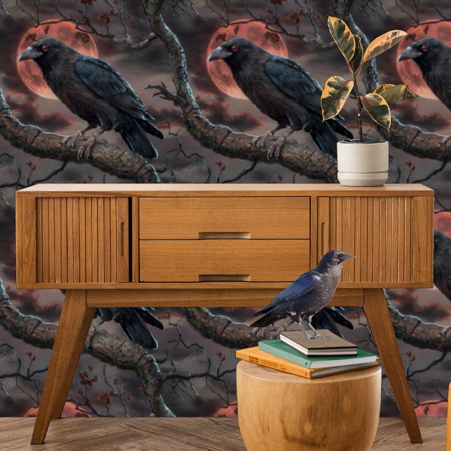 Moody Halloween Crow Blood-red Moon Peel and Stick Wallpaper (Creator Uploaded)