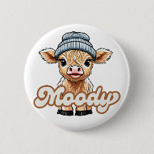 Moody Highland Cow Button