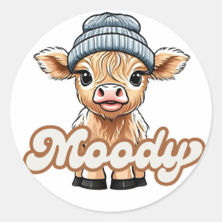 Moody Highland Cow Sticker
