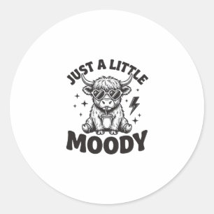 Moody Highland Cow Vintage Engraving Shirt Design_ Classic Round Sticker