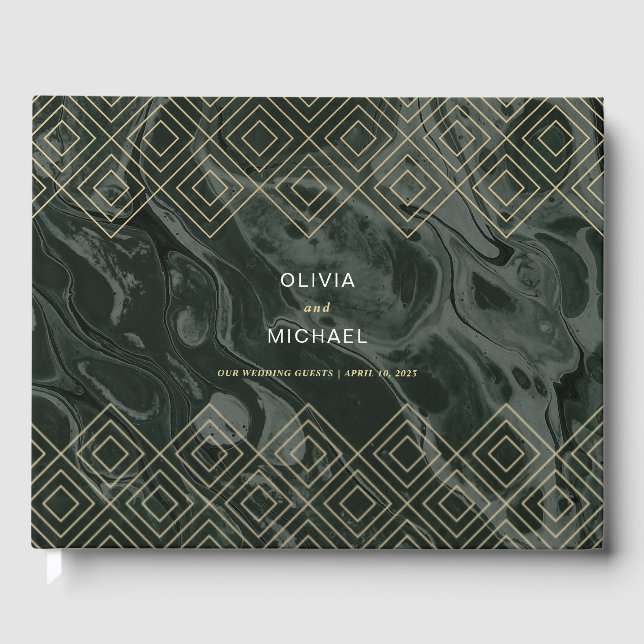 Moody Hues Emerald Green Marble Custom Guest Book (Front)