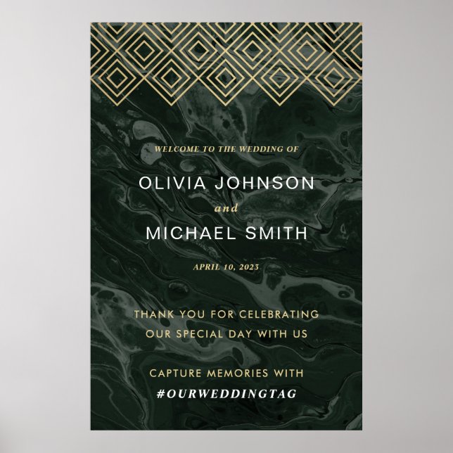 Moody Hues Emerald Green Marble Welcome Poster (Front)
