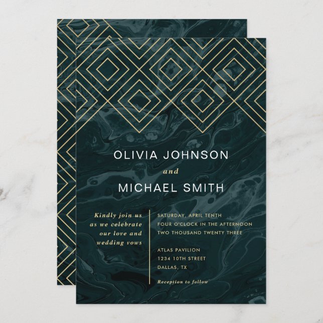 Moody Hues Turquoise Marble Wedding Invitation (Front/Back)