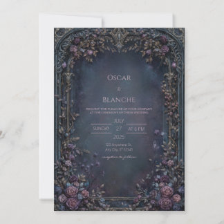 Moody Indigo Gothic Rose Archway Wedding Invitation