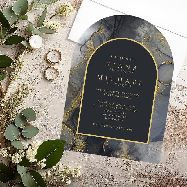 Moody Ink Charcoal Gold Abstract Arch ID988 Acrylic Invitations (Creator Uploaded)
