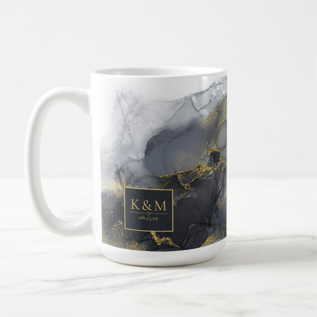 Moody Ink Charcoal Gold Abstract Blk ID988 Coffee Mug (Left)
