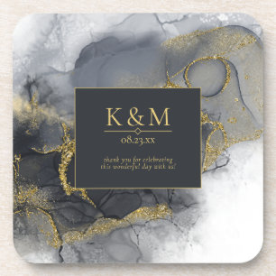 Moody Ink Charcoal Gold Abstract ID988 Coaster