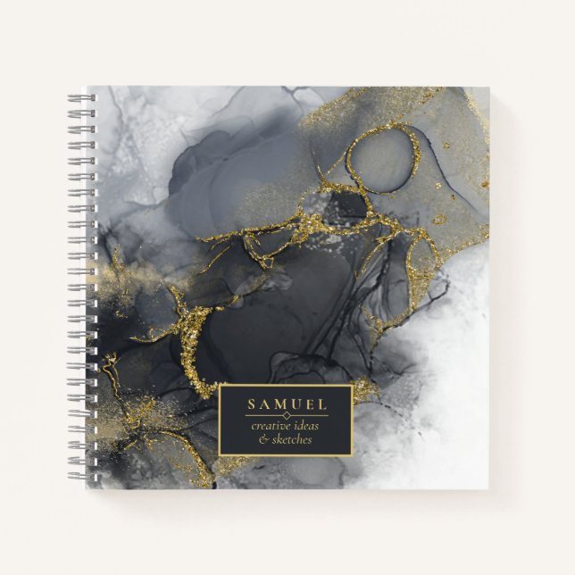 Moody Ink Charcoal Gold Abstract ID988 Notebook (Front)