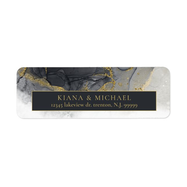 Moody Ink Charcoal Gold Abstract ID988 Return Address Label (Front)