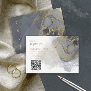 Moody Ink Charcoal Gold Abstract ID988 RSVP Card