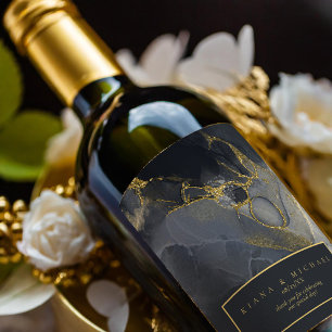 Moody Ink Charcoal Gold Abstract ID988 Wine Label