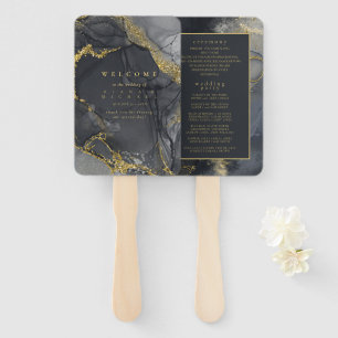 Moody Ink Charcoal Gold Abstract Program ID988 Hand Fan
