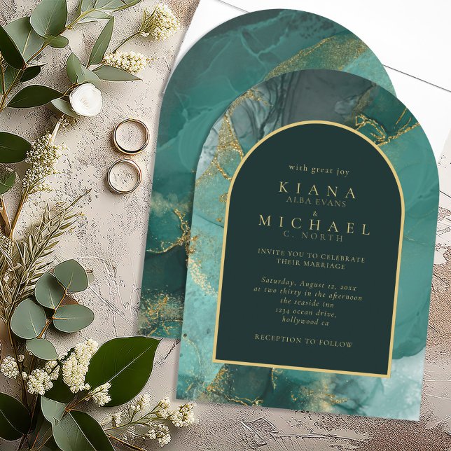 Moody Ink Emerald Gold Abstract Arch ID988 Invitation (Creator Uploaded)
