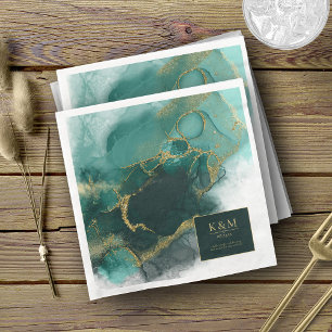 Moody Ink Emerald Gold Abstract ID988 Napkin