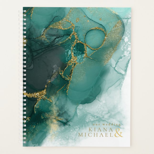 Moody Ink Emerald Gold Abstract ID988 Planner (Front)